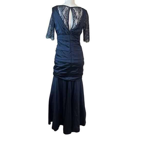 Theia Lace Sleeve Ruched Evening Dress 881865 Midnight Blue Mermaid Gown $748 8 - Picture 3 of 15
